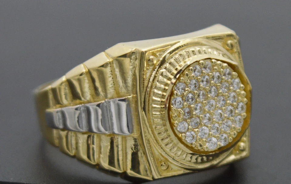 Anillo de ferrocarril cuadrado de dos tonos de oro amarillo blanco real de 10K para hombre 6,0 gr todas las tallas Foto 2 de 4