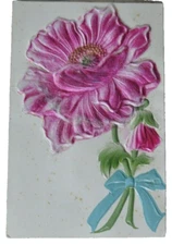 Antique German Raised Puffy Textured Flower Postcard Printed in Germany Unused