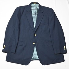 Vtg Stafford 46R Navy Blue Hopsack Gold Button Wool Blazer Jacket Sport Coat