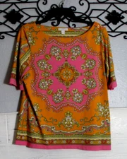 Charter Club Women's Top Size M Short Sleeve Multicolored Round Neck