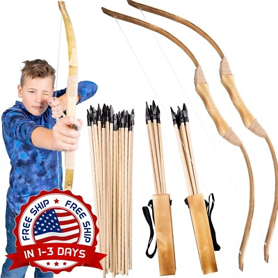 Juego De Arco Y Flecha De Madera Hechos A Mano Madera Carcaj Juego Al Aire Libre