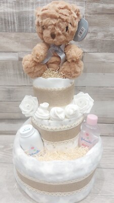 Baby Shower Unisex Nappy Cakes 2-Tier Unisex Neutral Nappy Cake