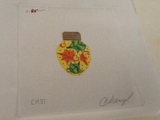 Handpainted Needlepoint Canvas Christmas Bulb With Leaves Ornament   New - 2-85