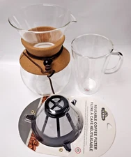 Bodum 34oz Pour Over Coffee Dripper + Reusable  Filter Brown Cork+DBL Walled Mug