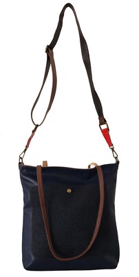EBARRITO Bag Blue Brown Genuine Leather Shoulder Strap Tote Women