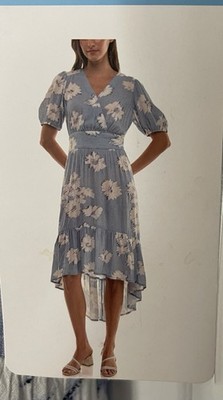 Draper James Blue White Floral Smocked Fit & Flare V-Neck Midi Dress, XL