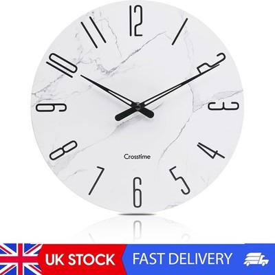 30 cm Wanduhr weiß Kunstmarmor Muster - leise nicht tickend wasserdicht