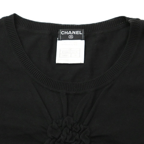 CHANEL Knit 03C P20468 Shirring Camellia Coco Mark Signature Logo Plate Short Sl - Picture 2 of 10