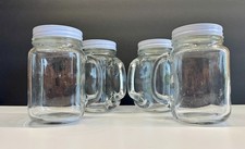 Clear Glass 16oz Mason Jar Mugs w/ white screw-top lids Set of 4