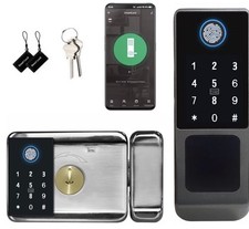 Fingerprint Smart Door Lock Keypad RFID App Compatible w/ Key  Key Fob