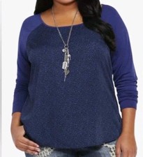 TORRID NAVY GREEN LEOPARD PRINT RAGLAN LONG SLEEVE TEE 3X