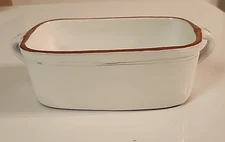 Crate & Barrel Terracotta Loaf Bread Pan With handles White/Orange Around Rim