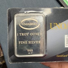 Rare Vintage 1 Ounce Silver bar In Assay Card  Unoaerre  Factory Sealed / Italy