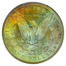 1887-P PCGS MS63 MORGAN $ - END ROLL BEAUTY - RAINBOW SPECIMEN (VIDEO)