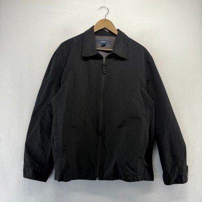 Vintage Gap Jacket Men's Large Black Zip Bomber Collared Pockets Nylon y2k boxy