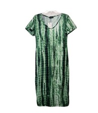 Coeur de Vague Maxi T Shirt Dress Large Green Snake Print Short Sleeve Pullover 
