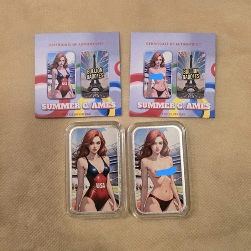 Bullion Baddies Summer G. Ames Limited Edition 2-1oz Silver Bars Naught & Nice