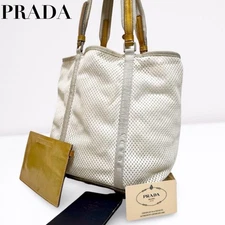 PRADA Tote Bag Mesh Leather White Women Authentic From Japan