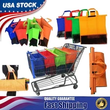 Set of 4Tote Bag Reusable. W/Lrg Club Cart Grocery Bags Trolley for Cart US