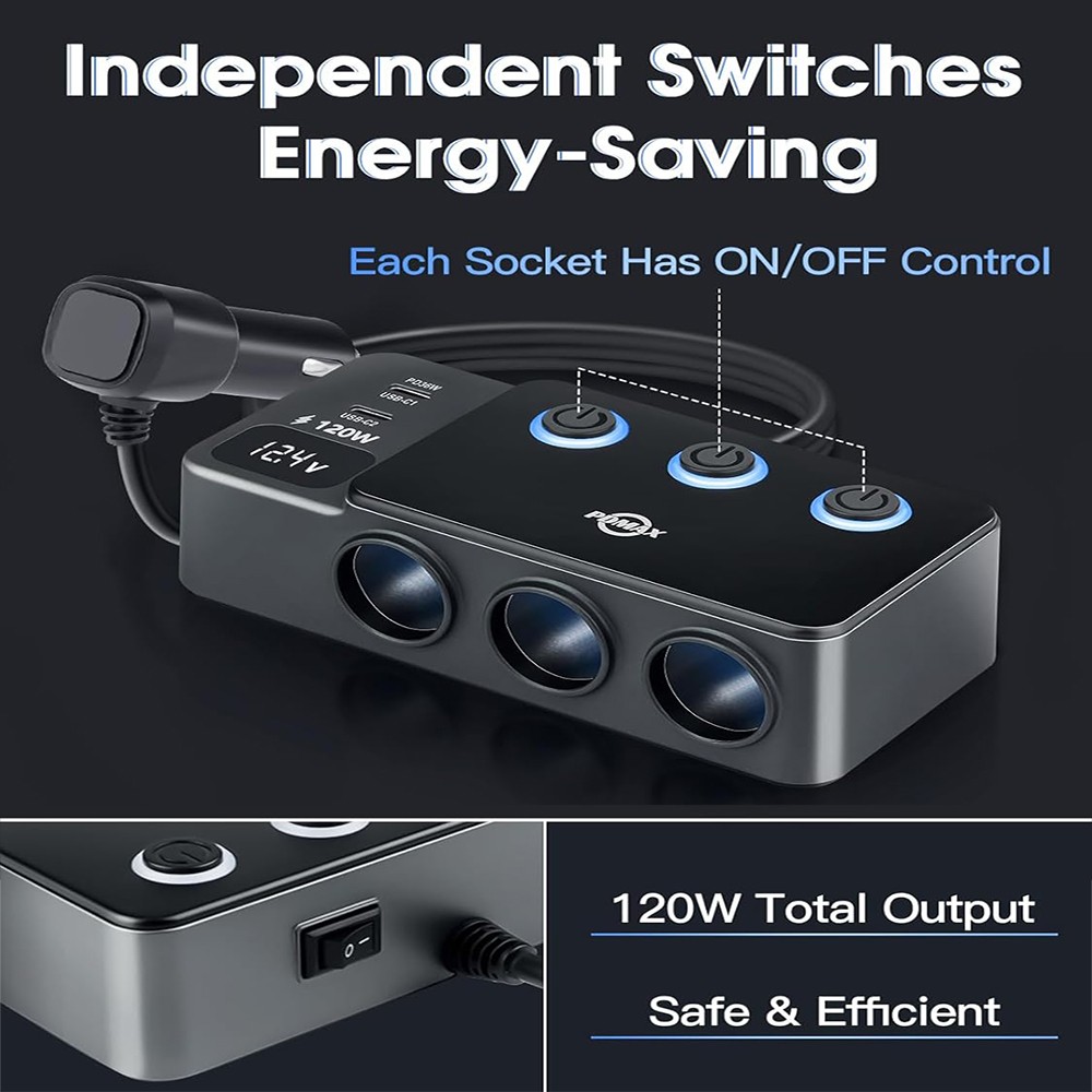 8 in1 Car Charger Cigarette Lighter Splitter Adapter Fast USB/C Socket QC PD 30W