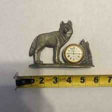 Vintage Crosa Wolf Mantle Clock Pewter Animals Collectible Display Decorated