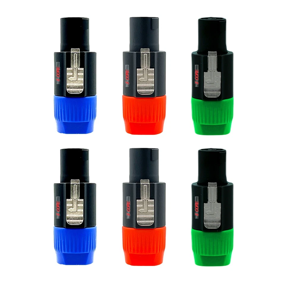 5 CORE 6 Pack 4 Pole Speakon Male Plug Speaker Conductor Audio Cable Connector Adapter