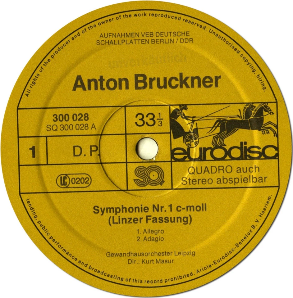 BRUCKNER Symphonies 1-3 MASUR Leipzig GhO Eurodisc 300032 4LP Box Gold Lb QUADRO - Image 3 of 3