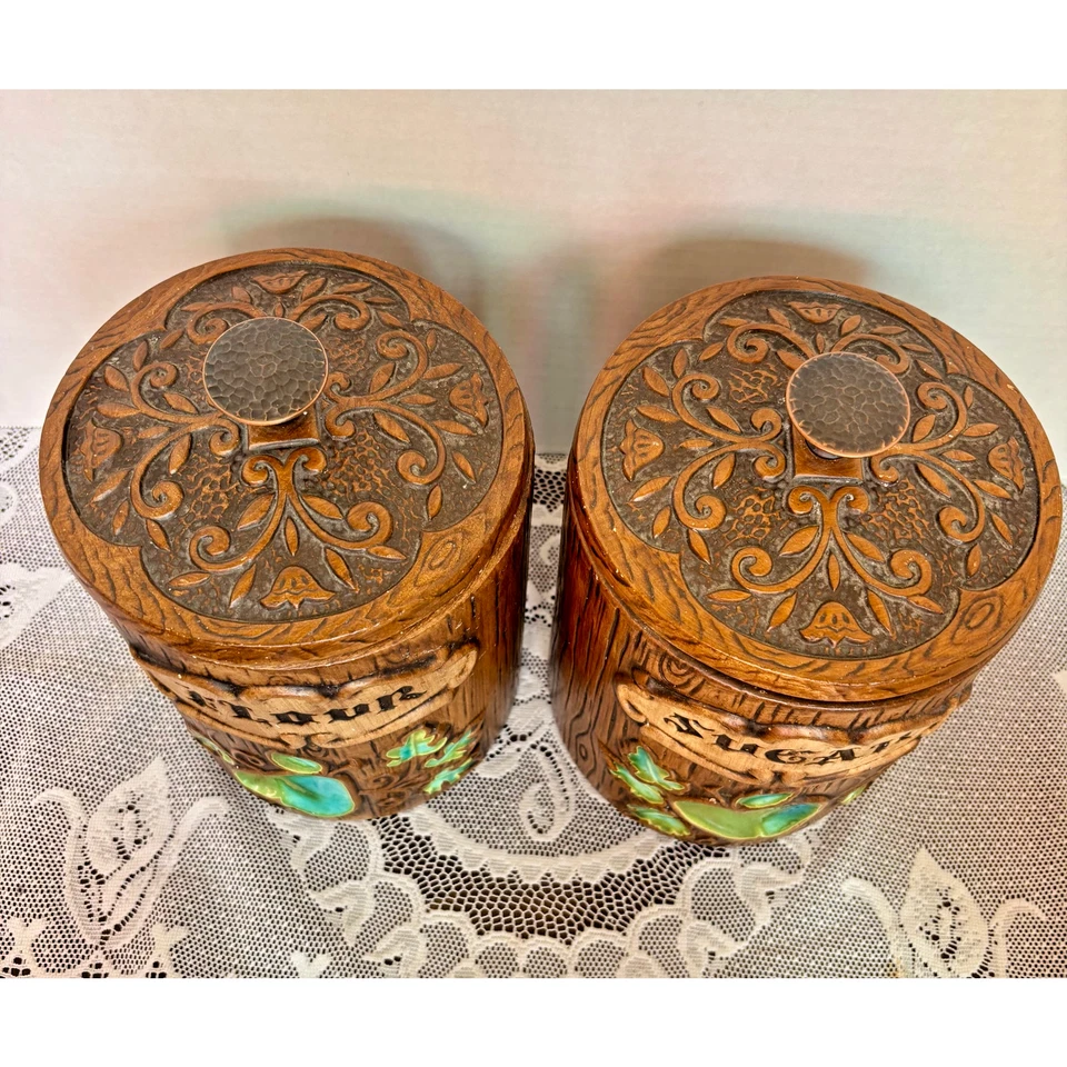 Treasure Craft Vintage Pear & Apple Kitchen Canisters Flour Sugar Ceramic Set - Image 2 of 4