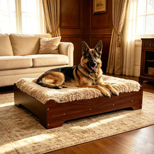 Elevated Dog Bed 37  "  28  " 7   ,Raised Wooden Dog Bed Frame and Mattress for La