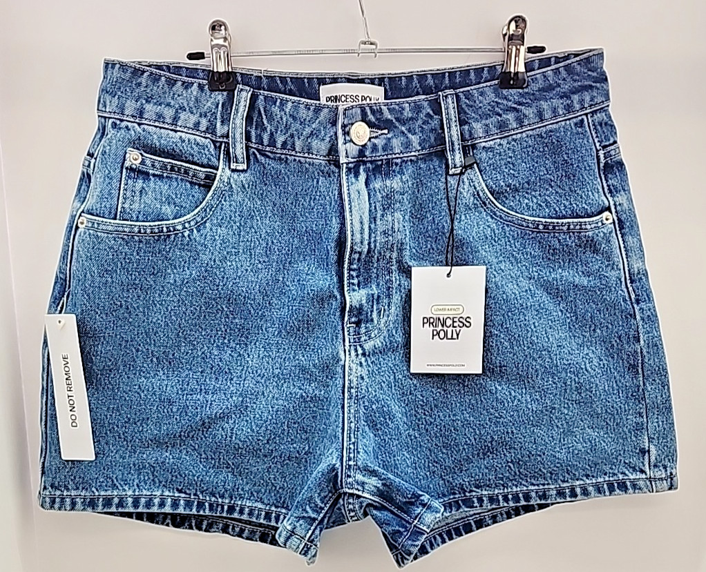 PRINCESS POLLY LOWER IMPACT Nickei Denim Shorts in Mid Wash - US 12 / AU 16