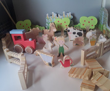 Wooden Farm Set Animals Trees Tractor Fences And Farmer
