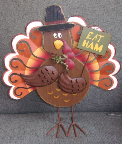 Hobby Lobby Fall Thanksgiving Turkey 14.8" Wood & Metal Decor "Eat Ham"