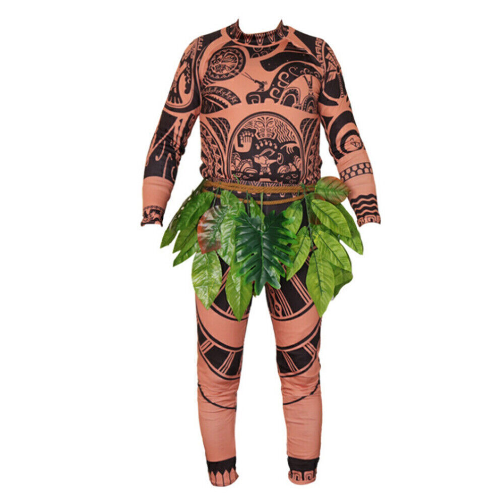 Moana Maui Adulto Hombre Conjunto Disfraz Halloween Juegos con disfraces Traje con Hojas Eleganteえ