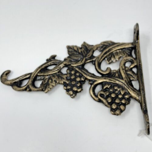 Cast Iron Plant Hanger Hooks Grapevine Patio Wall Antiqued Gold Heavy Pair of 2