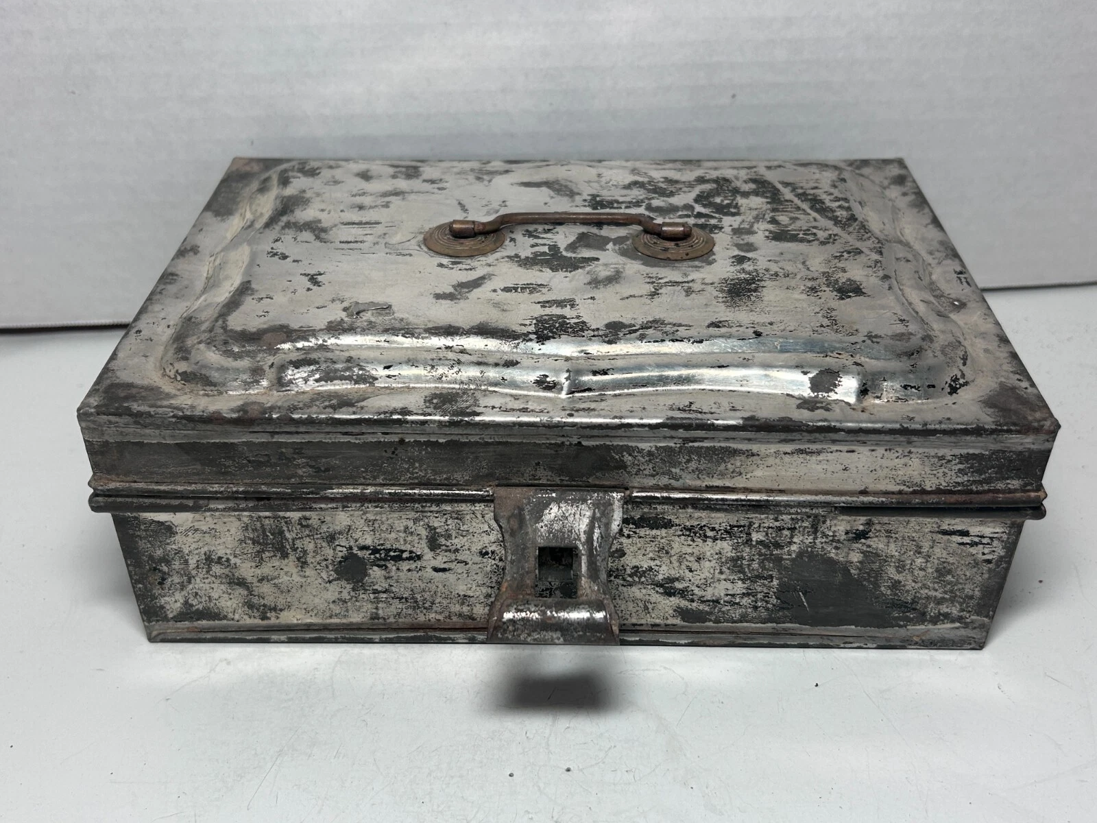 Antique Tin Canister Black Spice Set with Hinged Metal Box; Vintage Collectible