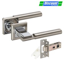 Door Handles on Square Rose with Straight Oval Lever Handles and Chrome Finish