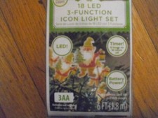New Holiday Time 18 LEd 3 Function Icon Light Set Warm White Lights Santa Claus