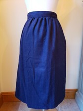 Womens 80s Vintage Skirt Wool Blend Midi Navy Blue with Stripes