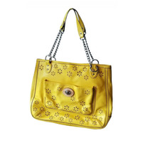 Coach Perforated Yellow Zip Top Shoulder Bag With Turn Lock Detail