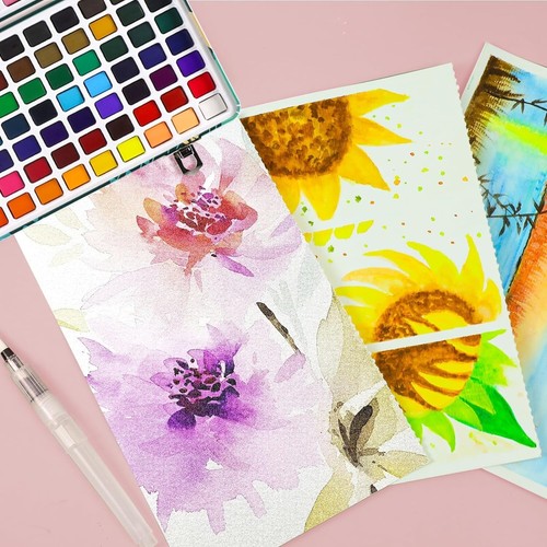 Aquarellfarbe Set – 24 / 50 / 100 / 128 Farben mit Aquarellpapieren & Pinseln - Bild 25 von 25