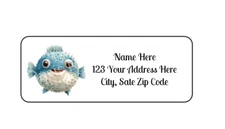 30 Pufferfish PERSONALIZED RETURN ADDRESS LABELS 1 in X 2 5/8 GLOSSY