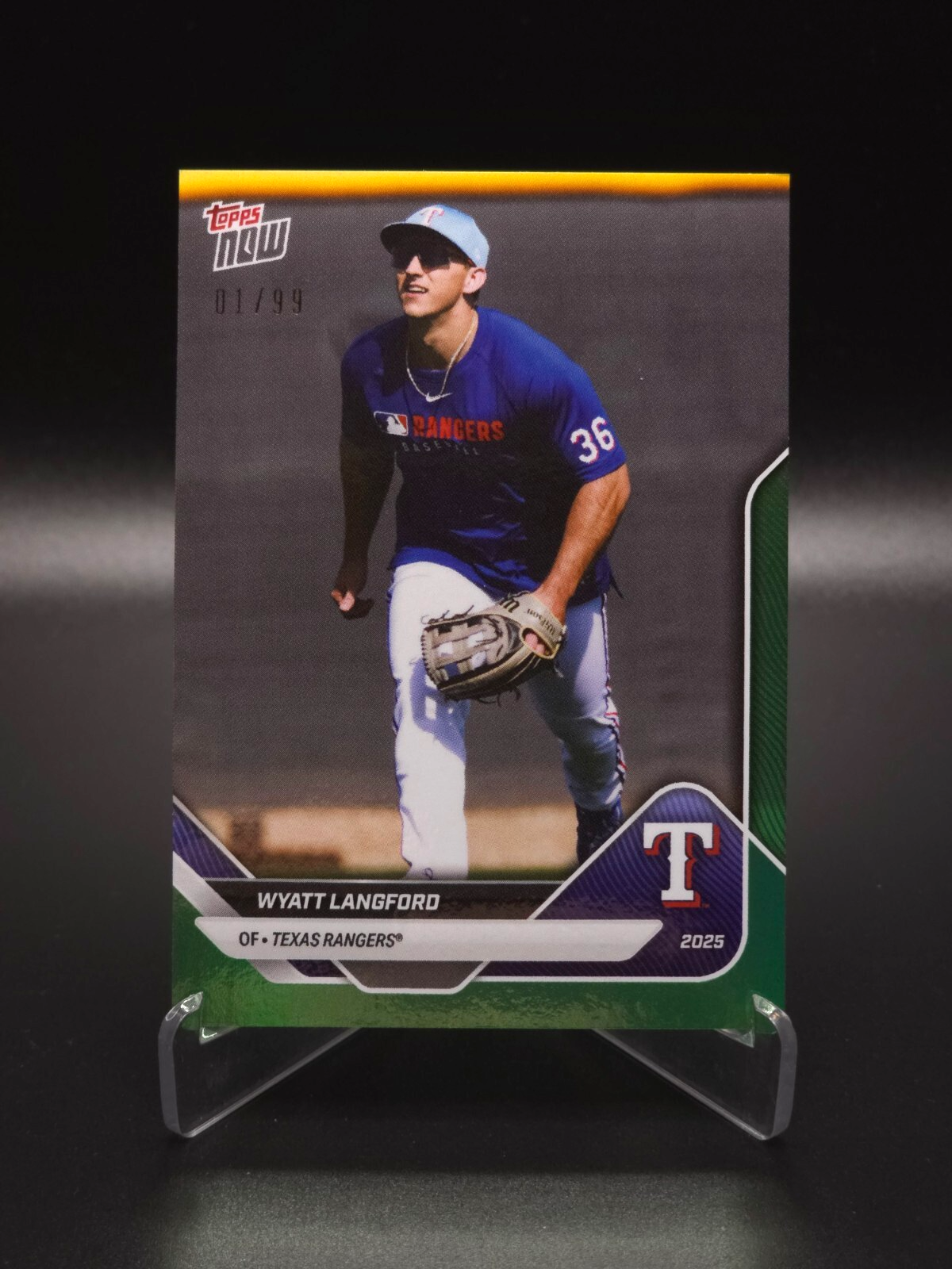 Wyatt Langford 2025 Topps Now Road To Opening Day Texas Rangers Green 1/99
