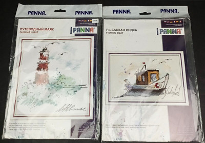 Panna Cross Stitch Kit x2 Guiding Light Lighthouse MT-1906 Fishing Boat MT-1940
