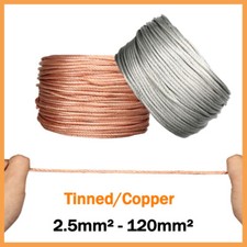 Round Tinned/Copper Braid Cable Bare Copper Braid Wire Ground Lead 2.5mm - 90mm 