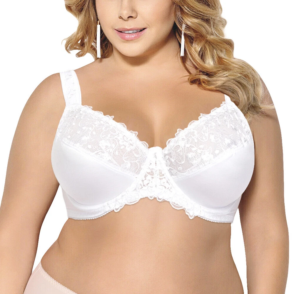 Womens Lace Full Cup Bra Underwired Firm Hold Large Bosom Plus