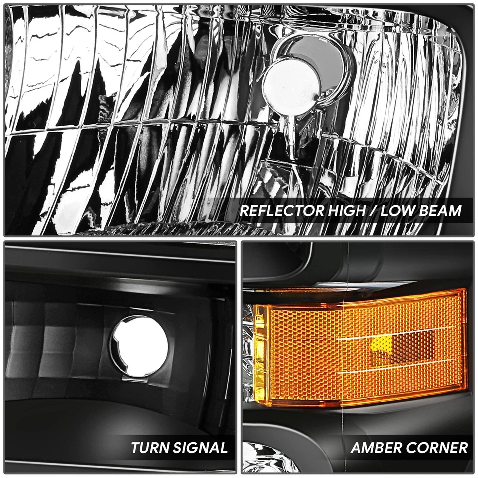 适用于 2008 - 2021 年福特 E150 E250 E350SD E450SD F650 F750 车头灯黑色/琥珀色 — 第 3/4 张图片