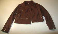 WOMEN'S CROP TOP MULTI ZIPPER JACKET BROWN SMALL NEW WITH TAGS