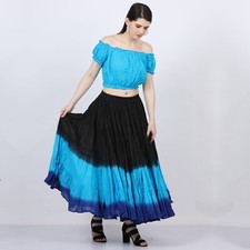 Womens Black/Turquoise/Royal 25 Yard ATS Tribal 4 Tier Gypsy Skirt Belly Dance