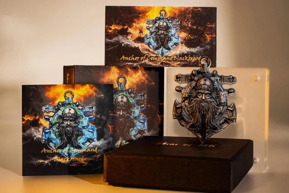 Moneda de plata esmaltada UV de 2 oz Barbanegra Anchor of Command Piratas de Camerún 2025 Foto 4 de 4