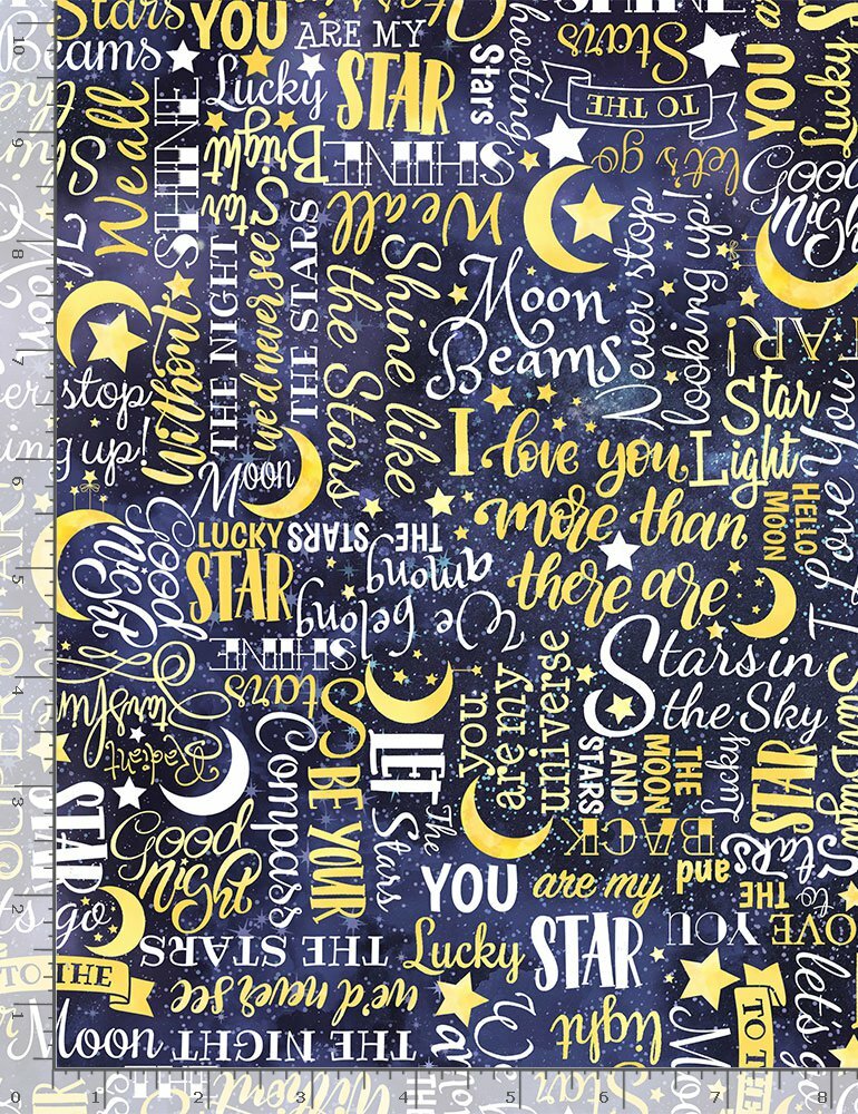 Star Moon Fabric Words Stars Love Blue Cotton Timeless Treasures C8352 By Yard